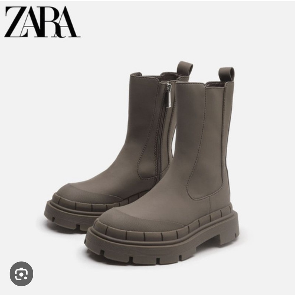 ZARA green rubber lug sole boots Sz 38 - Picture 1 of 5
